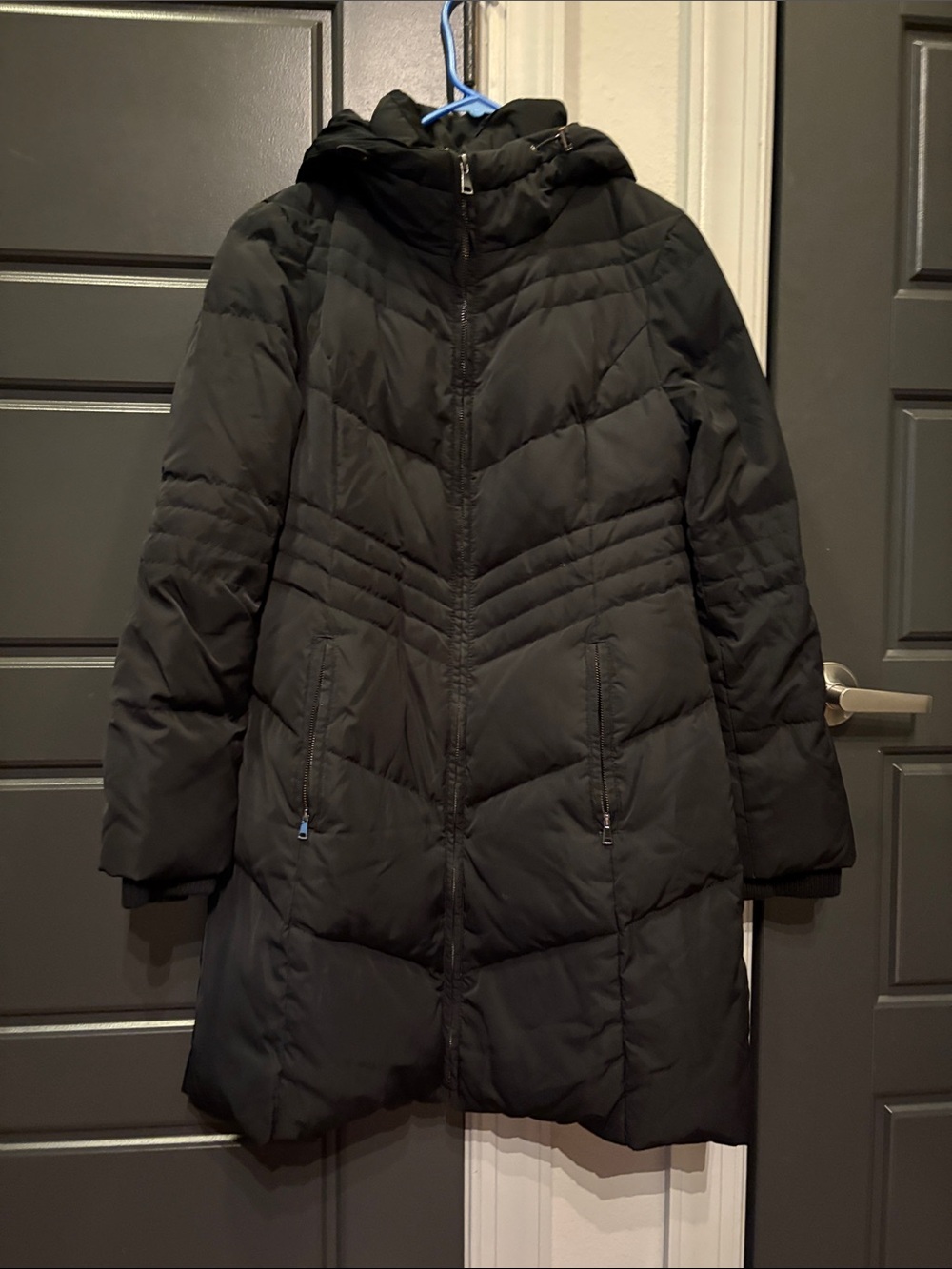 Jones New York Black Long Hooded Puffer Coat